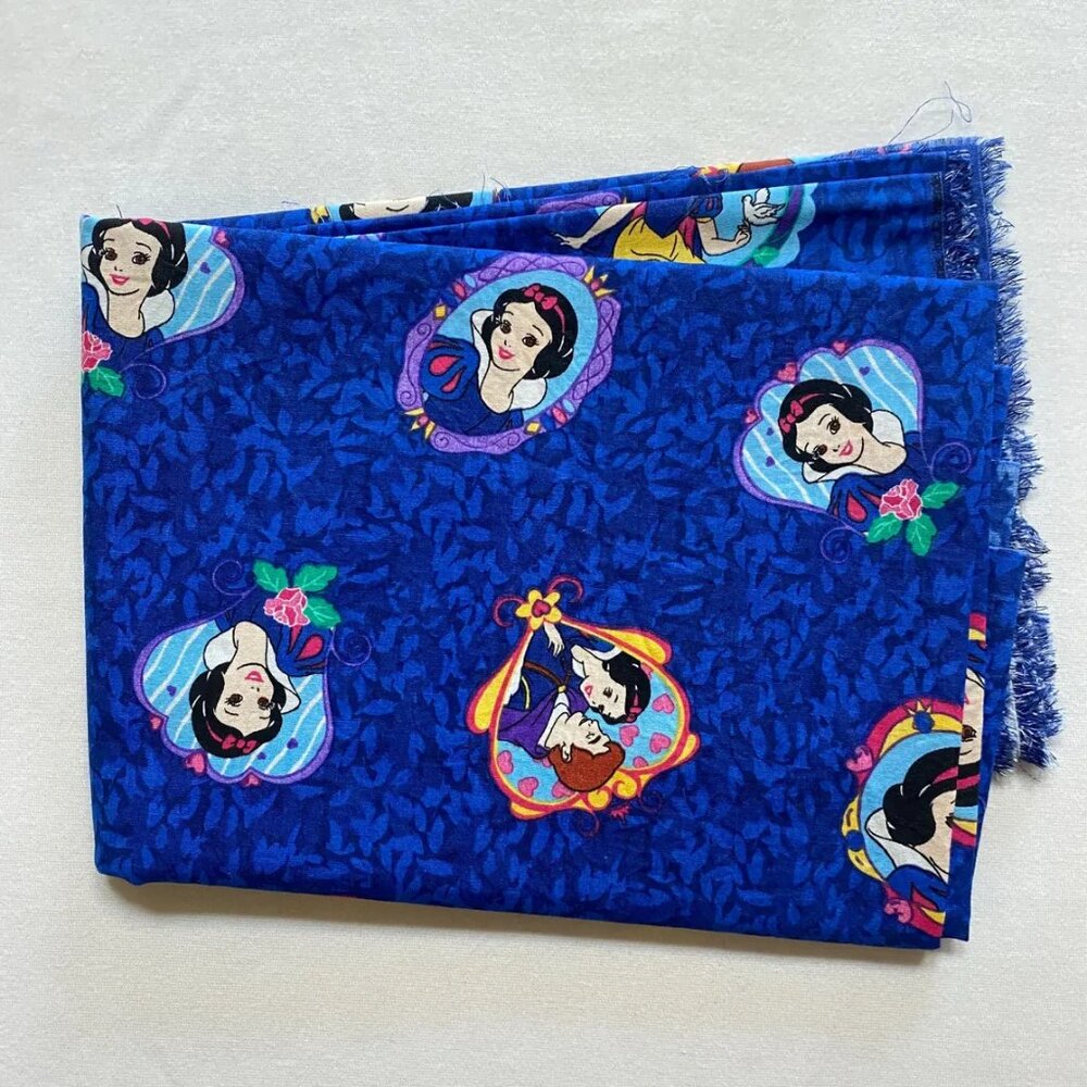 Snow White Sewing Fabric 1 + 3/4 Yard Early 2000s Vintage Blue Disney